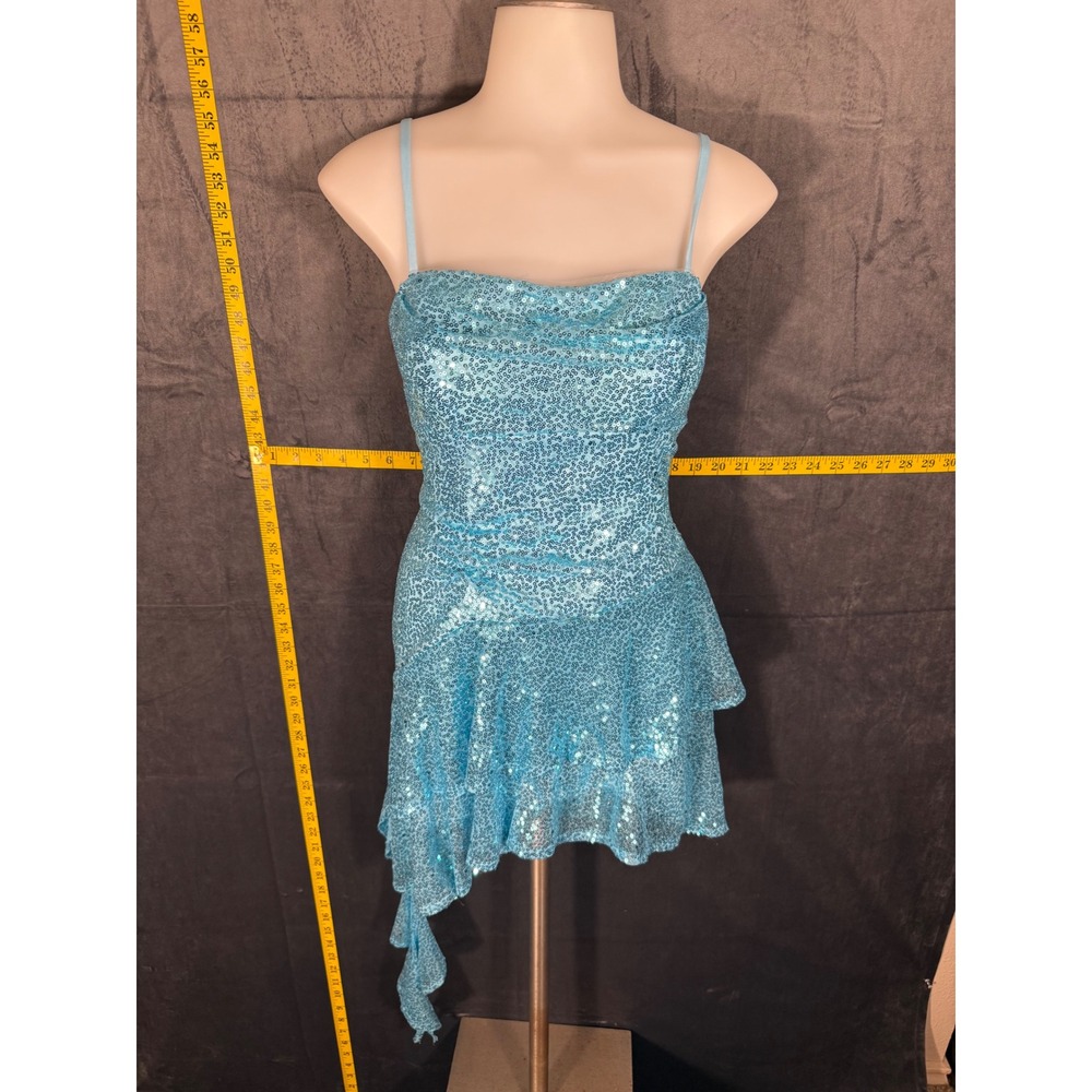 Blue Ice Sequin Cocktail Dress Size 2 Corset Back Lace Up Asymmetric Ruffle Hem